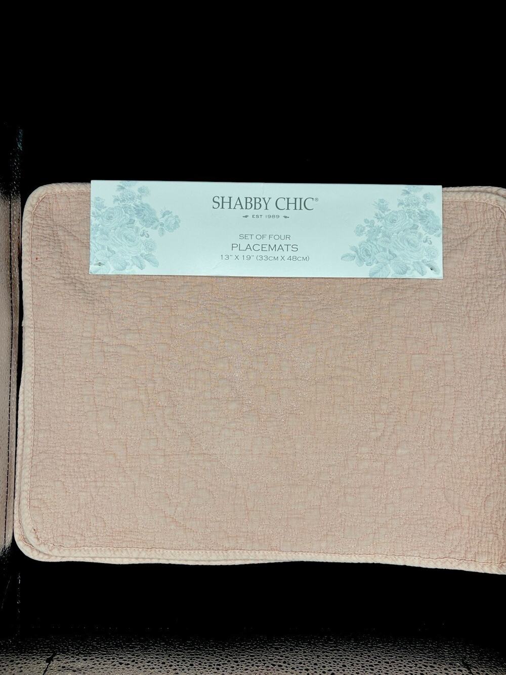 Set / 4 Shabby Chic Cotton Quilted Rectangular Placemats Dusty Soft Rose